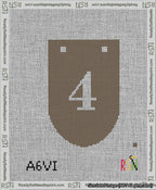 A taped needlepoint canvas with the design: Banner 13 mesh count Rounded 4 White on Brown.