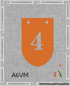 A taped needlepoint canvas with the design: Banner 13 mesh count Rounded 4 White on Orange.