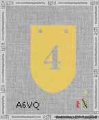 A taped needlepoint canvas with the design: Banner 13 mesh count Rounded 4 White on Yellow.