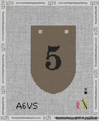 A taped needlepoint canvas with the design: Banner 13 mesh count Rounded 5 Black on Brown.