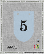 A taped needlepoint canvas with the design: Banner 13 mesh count Rounded 5 Black on Light Blue.