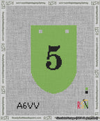 A taped needlepoint canvas with the design: Banner 13 mesh count Rounded 5 Black on Light Green.
