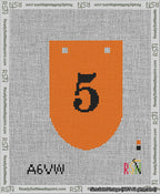 A taped needlepoint canvas with the design: Banner 13 mesh count Rounded 5 Black on Orange.