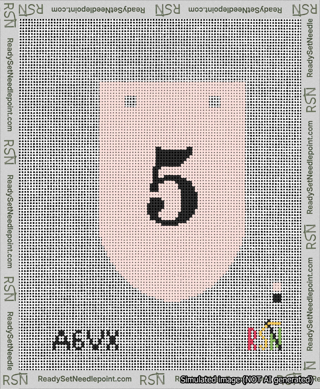 A taped needlepoint canvas with the design: Banner 13 mesh count Rounded 5 Black on Pink.