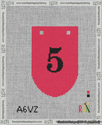 A taped needlepoint canvas with the design: Banner 13 mesh count Rounded 5 Black on Red.