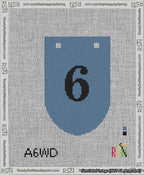 A taped needlepoint canvas with the design: Banner 13 mesh count Rounded 6 Black on Blue.
