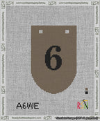A taped needlepoint canvas with the design: Banner 13 mesh count Rounded 6 Black on Brown.
