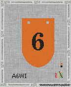 A taped needlepoint canvas with the design: Banner 13 mesh count Rounded 6 Black on Orange.