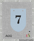 A taped needlepoint canvas with the design: Banner 13 mesh count Rounded 7 Black on Light Blue.