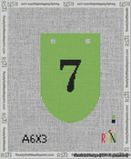 A taped needlepoint canvas with the design: Banner 13 mesh count Rounded 7 Black on Light Green.