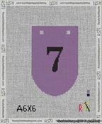 A taped needlepoint canvas with the design: Banner 13 mesh count Rounded 7 Black on Purple.