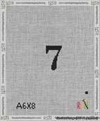 A taped needlepoint canvas with the design: Banner 13 mesh count Rounded 7 Black on White.