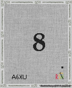 A taped needlepoint canvas with the design: Banner 13 mesh count Rounded 8 Black on White.
