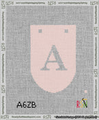 A taped needlepoint canvas with the design: Banner 13 mesh count Rounded A White on Pink.