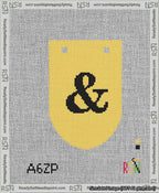 A taped needlepoint canvas with the design: Banner 13 mesh count Rounded Ampersand Black on Yellow.