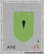 A taped needlepoint canvas with the design: Banner 13 mesh count Rounded Apostrophe Black on Light Green.
