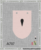 A taped needlepoint canvas with the design: Banner 13 mesh count Rounded Apostrophe Black on Pink.