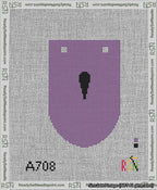 A taped needlepoint canvas with the design: Banner 13 mesh count Rounded Apostrophe Black on Purple.