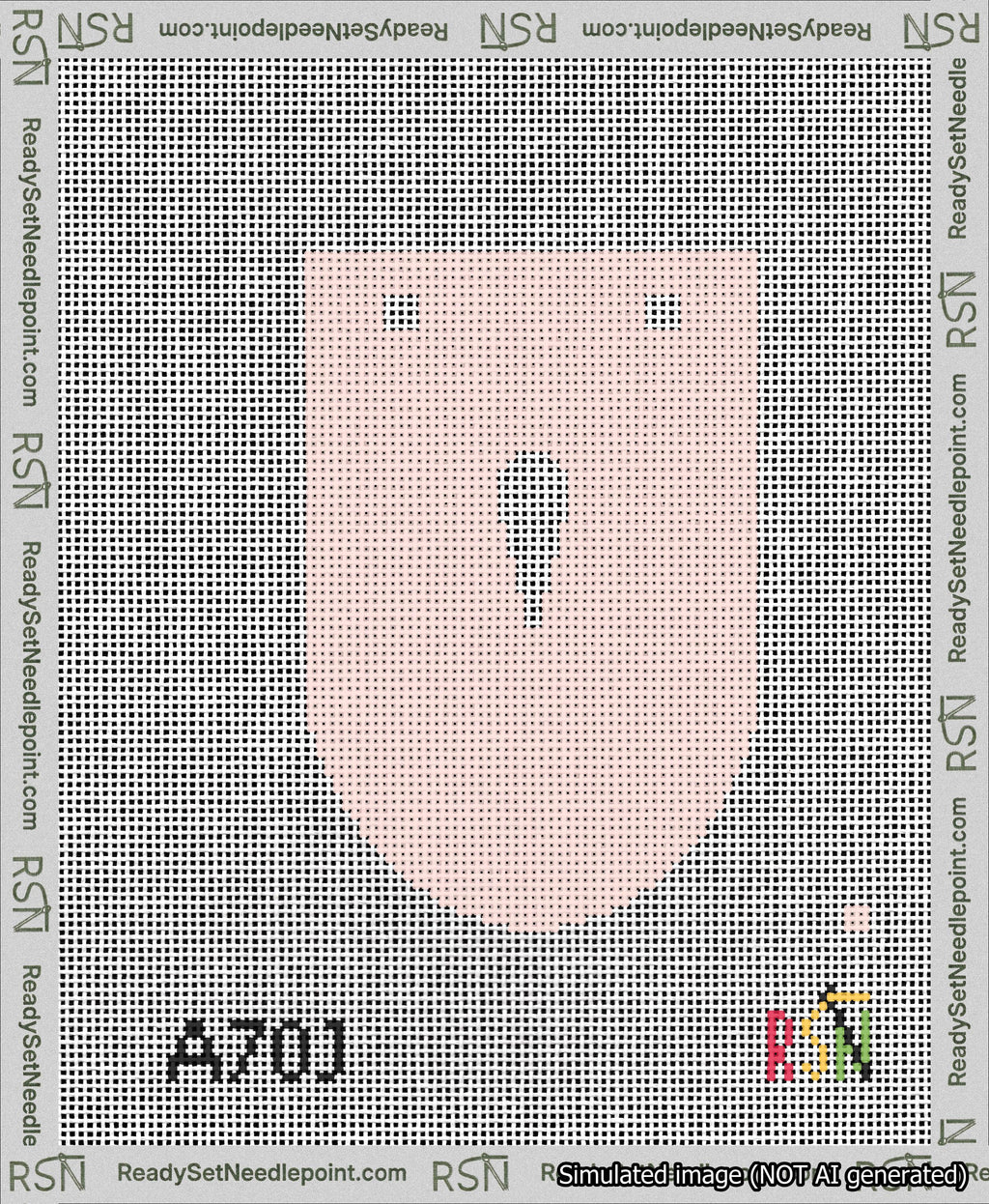 A taped needlepoint canvas with the design: Banner 13 mesh count Rounded Apostrophe White on Pink.