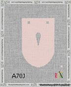 A taped needlepoint canvas with the design: Banner 13 mesh count Rounded Apostrophe White on Pink.