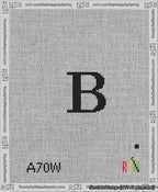 A taped needlepoint canvas with the design: Banner 13 mesh count Rounded B Black on White.