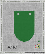A taped needlepoint canvas with the design: Banner 13 mesh count Rounded Blank Green.