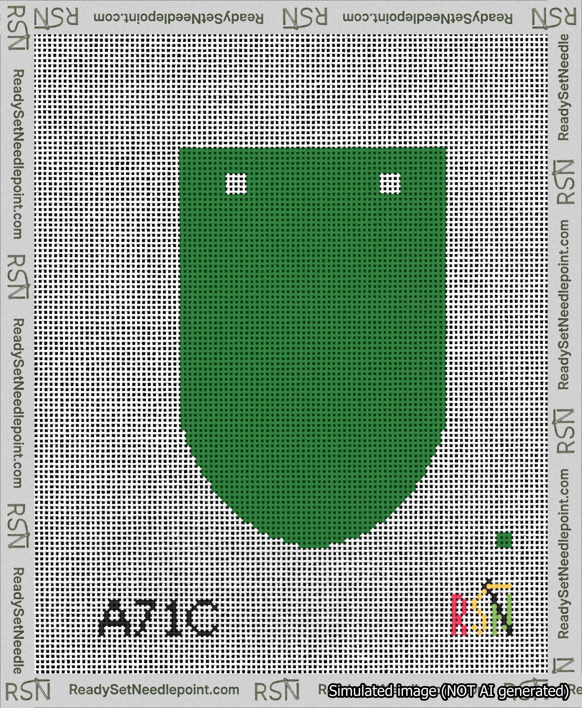 A taped needlepoint canvas with the design: Banner 13 mesh count Rounded Blank Green.