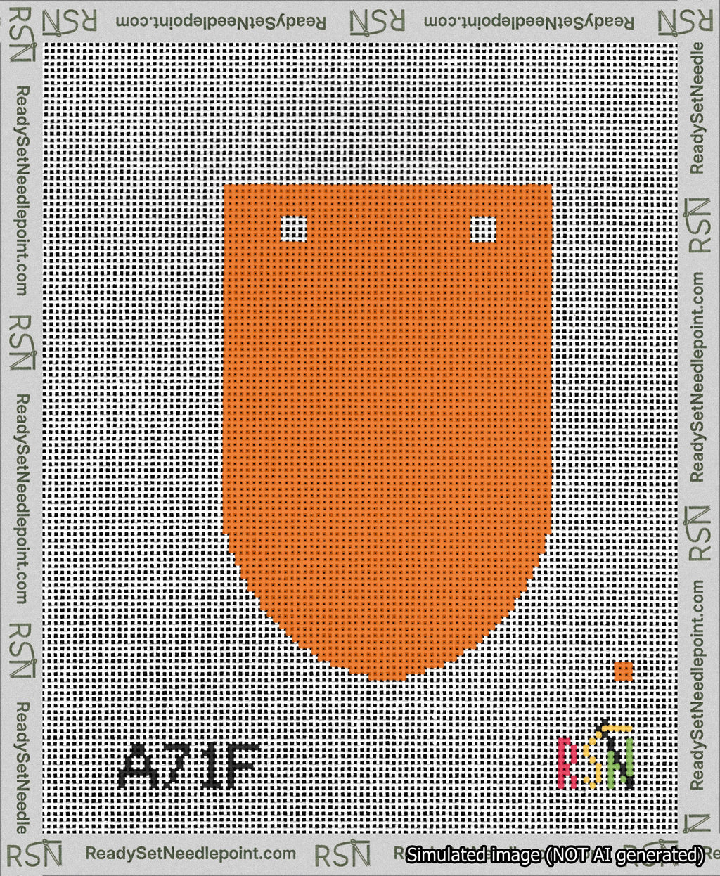 A taped needlepoint canvas with the design: Banner 13 mesh count Rounded Blank Orange.