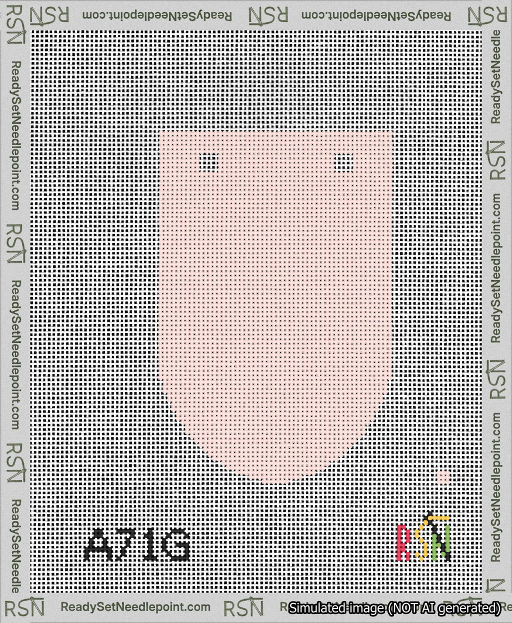 A taped needlepoint canvas with the design: Banner 13 mesh count Rounded Blank Pink.