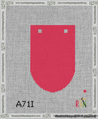A taped needlepoint canvas with the design: Banner 13 mesh count Rounded Blank Red.