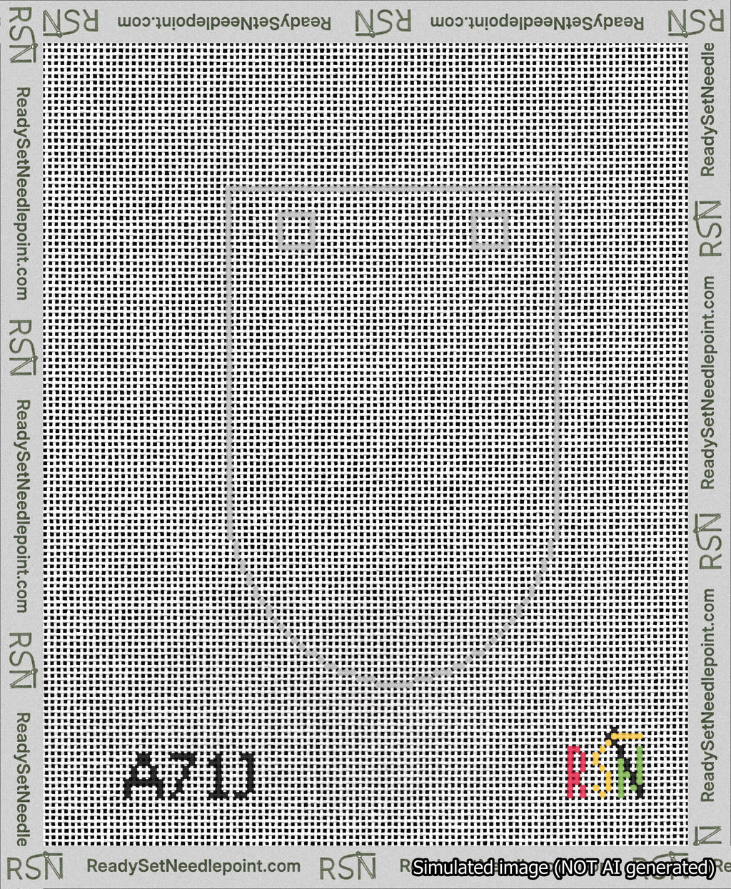 A taped needlepoint canvas with the design: Banner 13 mesh count Rounded Blank White.