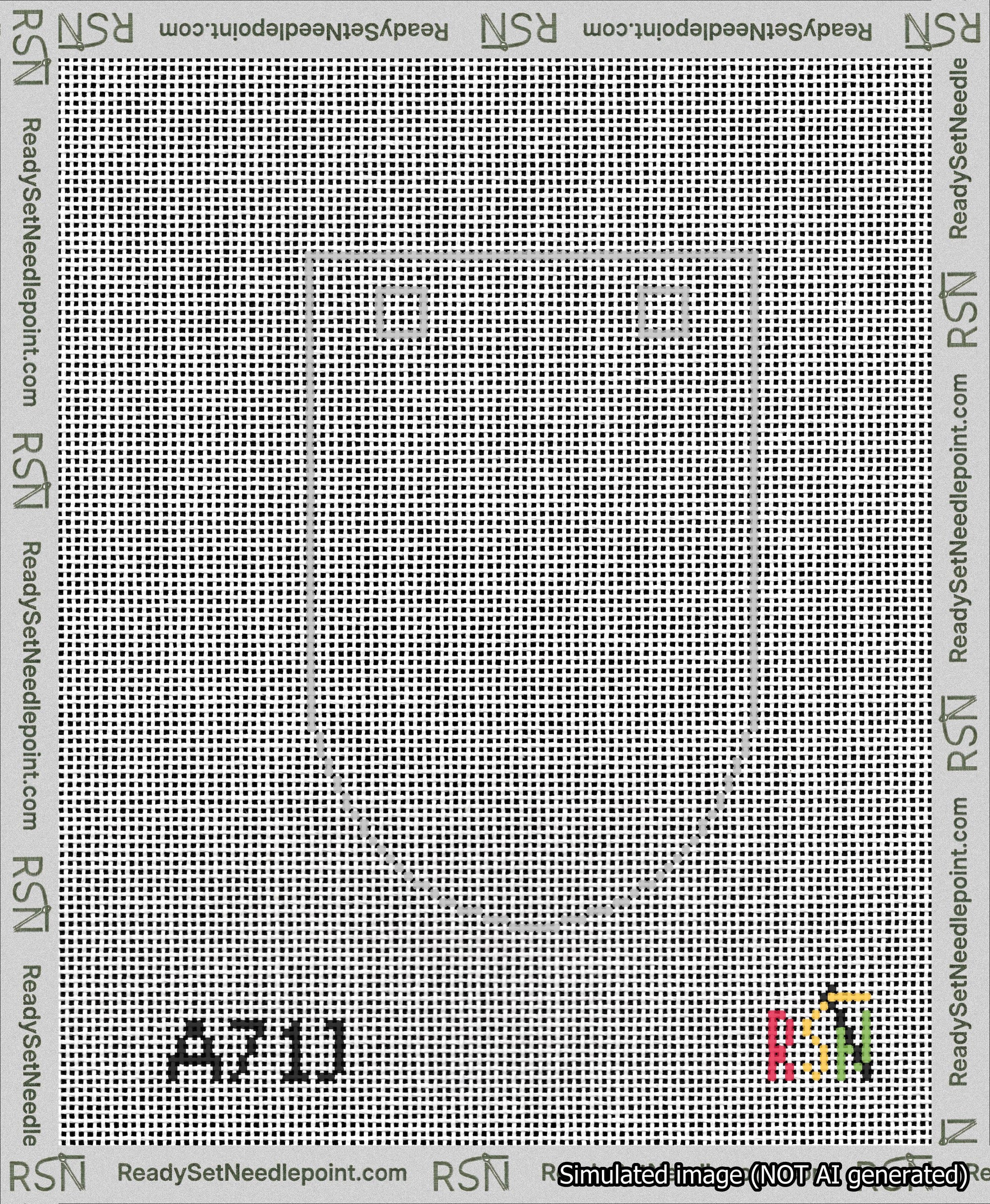 A taped needlepoint canvas with the design: Banner 13 mesh count Rounded Blank White.