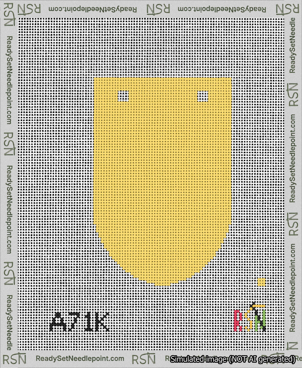 A taped needlepoint canvas with the design: Banner 13 mesh count Rounded Blank Yellow.