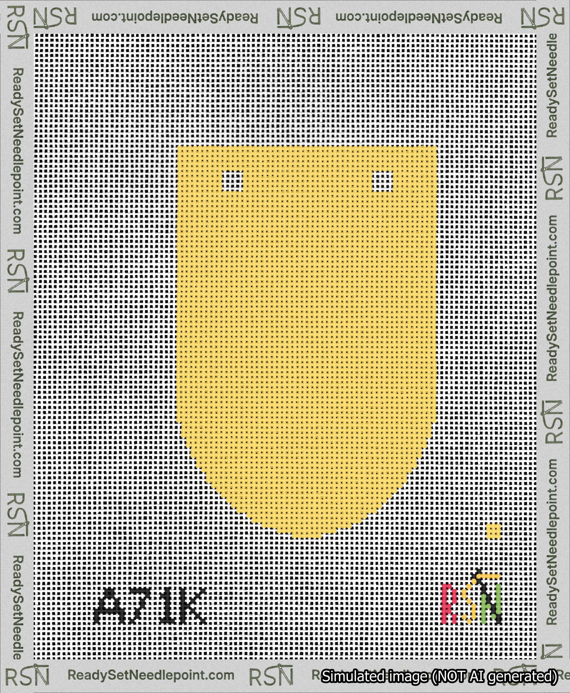 A taped needlepoint canvas with the design: Banner 13 mesh count Rounded Blank Yellow.