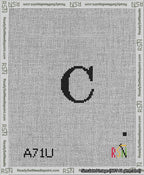 A taped needlepoint canvas with the design: Banner 13 mesh count Rounded C Black on White.