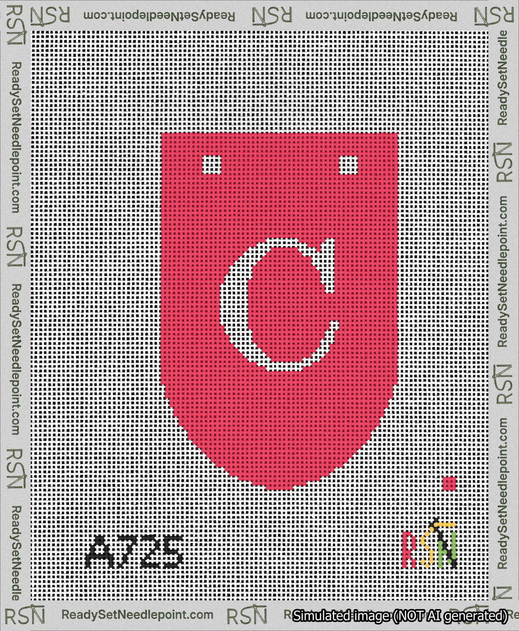 A taped needlepoint canvas with the design: Banner 13 mesh count Rounded C White on Red.