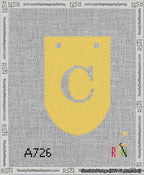 A taped needlepoint canvas with the design: Banner 13 mesh count Rounded C White on Yellow.