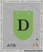 A taped needlepoint canvas with the design: Banner 13 mesh count Rounded D Black on Light Green.