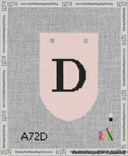 A taped needlepoint canvas with the design: Banner 13 mesh count Rounded D Black on Pink.