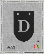 A taped needlepoint canvas with the design: Banner 13 mesh count Rounded D White on Black.