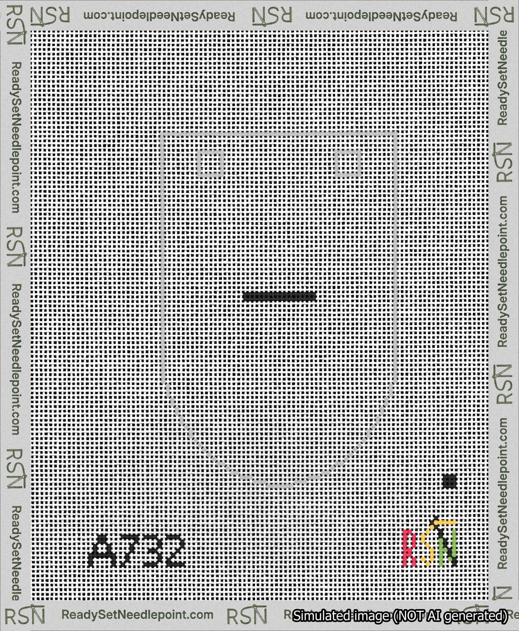 A taped needlepoint canvas with the design: Banner 13 mesh count Rounded Dash Black on White.