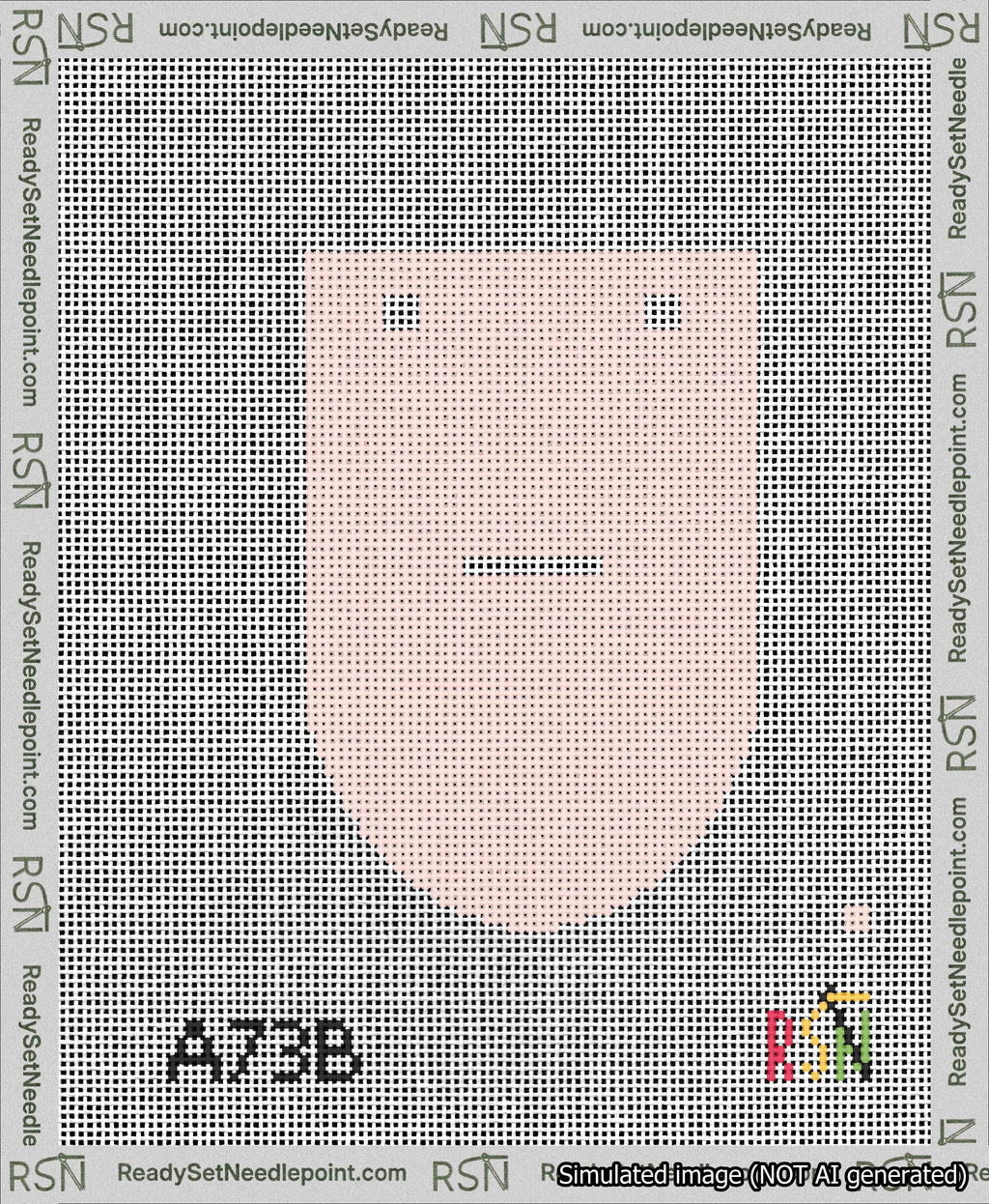 A taped needlepoint canvas with the design: Banner 13 mesh count Rounded Dash White on Pink.