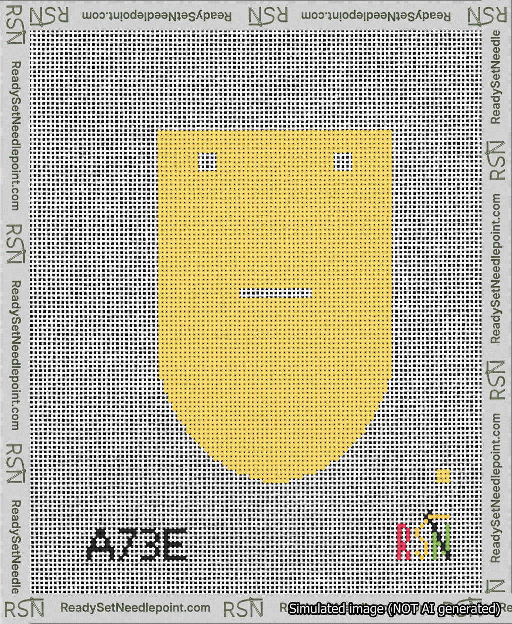 A taped needlepoint canvas with the design: Banner 13 mesh count Rounded Dash White on Yellow.