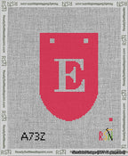 A taped needlepoint canvas with the design: Banner 13 mesh count Rounded E White on Red.