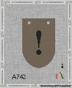 A taped needlepoint canvas with the design: Banner 13 mesh count Rounded Exclamation Black on Brown.