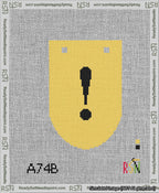 A taped needlepoint canvas with the design: Banner 13 mesh count Rounded Exclamation Black on Yellow.