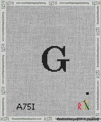 A taped needlepoint canvas with the design: Banner 13 mesh count Rounded G Black on White.