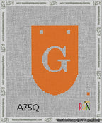 A taped needlepoint canvas with the design: Banner 13 mesh count Rounded G White on Orange.