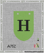 A taped needlepoint canvas with the design: Banner 13 mesh count Rounded H Black on Light Green.
