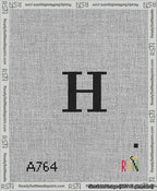 A taped needlepoint canvas with the design: Banner 13 mesh count Rounded H Black on White.